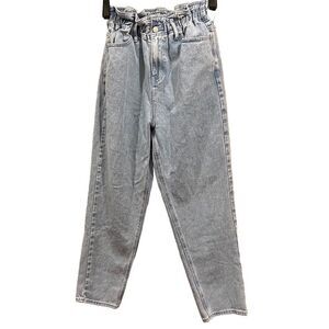 Pac Sun Paperbag Mom Jeans Womens Small‎ High Rise Elastic Waist Blue Denim